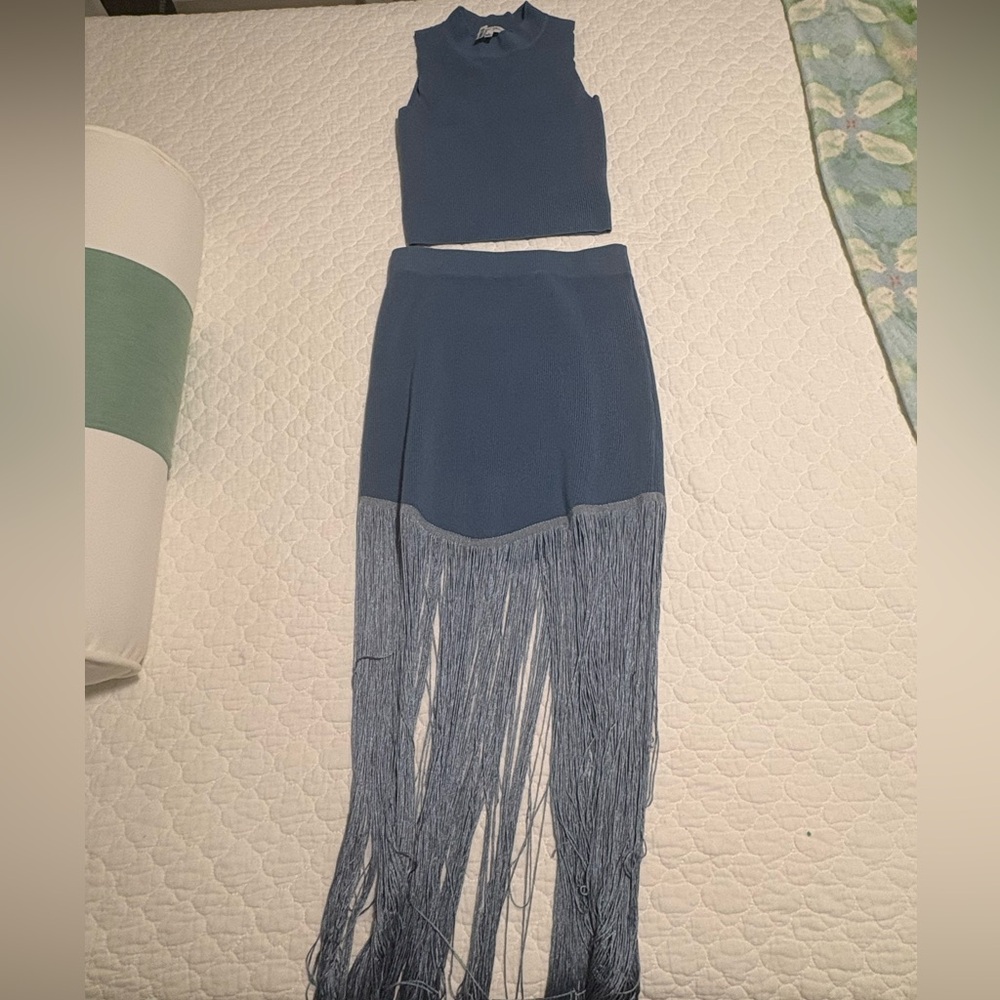 Elegant Blue Fringe Skirt